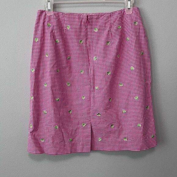 Talbots Petites Vintage Lime Printed Gingham Skirt Size 10P - Picture 3 of 6